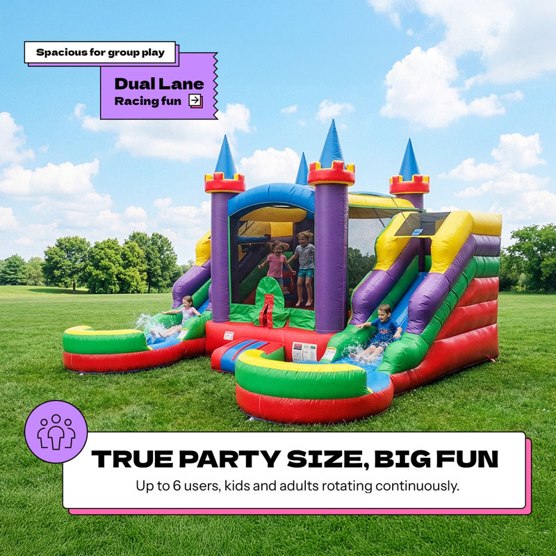 POP JUMP Rainbow Castle Bounce House with Dual Slide Combo